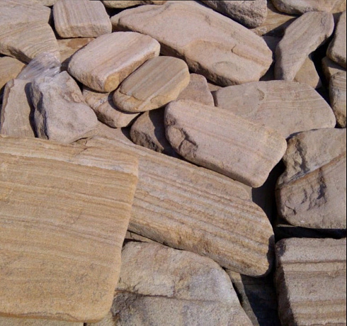 Kamenclub.ru: Песчаник пластушка галтованный желтый с рисунком (3 см)  купить в Волжском плитняк - пластушка желтый песчаник 21000 руб/м3   фото КАМЕНЬ КЛУБ