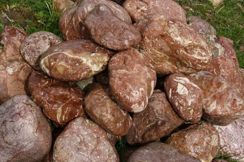 Kamenclub.ru: Розовый валунчик фр.100-300 мм.  купить в Волжском крупный природный камень розовый, серый молочный красный речной галечник природный 7850 руб/т   фото КАМЕНЬ КЛУБ