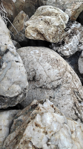 Kamenclub.ru: Кварцевый валунчик фр.100-300 мм.  купить в Волжском кварц белый, бежевый молочный рыжий крупный природный камень галечник 7850 руб/т   фото КАМЕНЬ КЛУБ