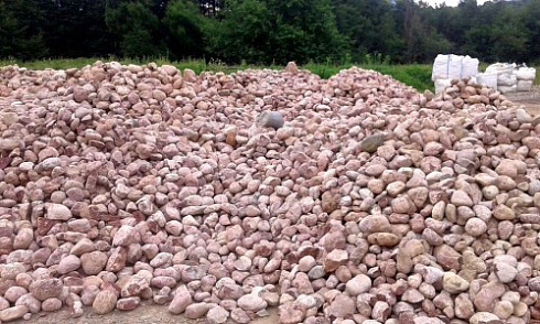 Kamenclub.ru: Розовый валунчик фр.100-300 мм.  купить в Волжском крупный природный камень розовый, серый молочный красный речной галечник природный 7850 руб/т   фото КАМЕНЬ КЛУБ